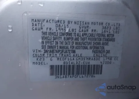 2015 Nissan Sentra Sv from USA, damaged, VIN 3N1AB7AP0FL672786